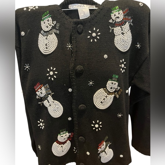 ❌sold❌Vintage Victoria Jones snowman pearl and beaded sweater - Picture 2 of 5